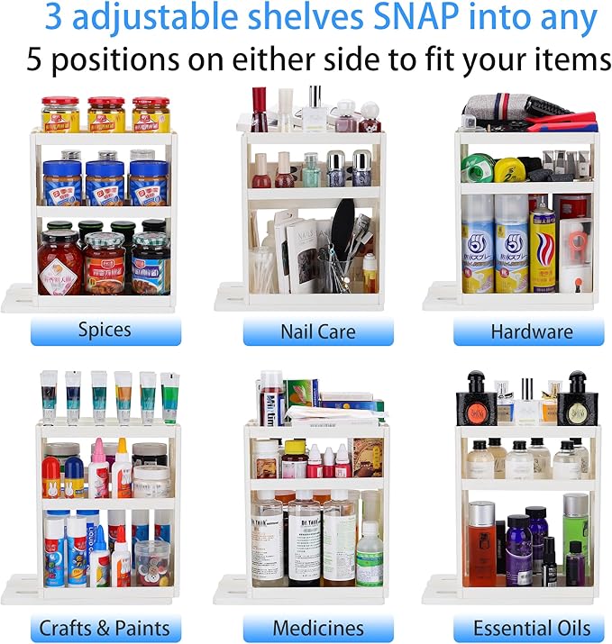 Dutiplus 3-Tier Medicine Organizer Cabinet Storage Rack with Pull-and-Rotate Design for Holding Vitamins, Supplements, Cosmetics 10.82" H x 5.82" W x 10.43" D (Creamy White)