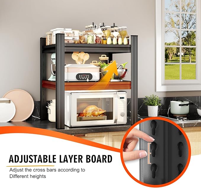 3-Tier Kitchen Shelf Organizer, Metal Adjustable Storage Rack, Space Saving Organizer Shelf for Pots, Pans, Bottles & Pantry Goods, Space-Saving, Black,（31.5''Hx15.7''Wx11.8''D）