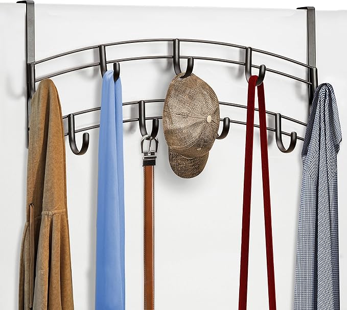 LYNK Professional® Home™ Over the Door Hooks - 9 Hook – Over the Door Coat Rack - Over the Door Hanger - Hanging Towels or Clothes - Bathroom, Bedroom, Laundry Room - Lifetime Ltd. Warranty, Bronze