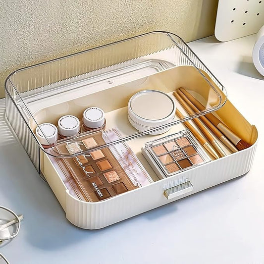 Stackable Plastic Organizer Big & Spacious Drawer | Organize Eyeshadow Palettes, Cosmetics, and Beauty Supplies on a Vanity. White