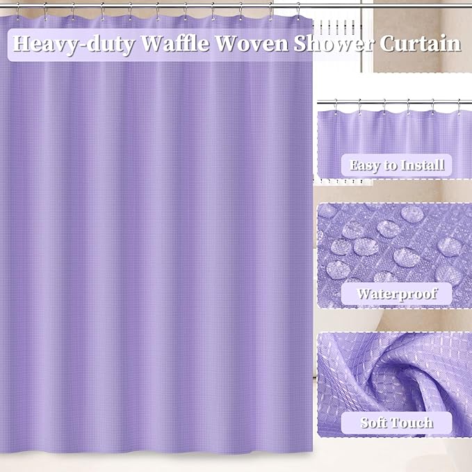 Bathroom Accessories Set, 25PCS Wicker Bathroom Accessory Set with Shower Curtain, Bath Mat, Soap Dispenser, Handwoven Trash Can & Ratten Tissue Box (Purple, Bath Set+Shower Curtain+Rugs)