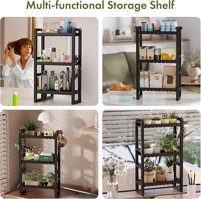 AmazerBath Bamboo Over The Toilet Storage Shelf - 3-Tier Bathroom Organizers and Storage Shelves, 2 in 1 Dual Stable Above Over Toilet Bamboo Shelf Home Storages Rack for Small Bathroom, Black