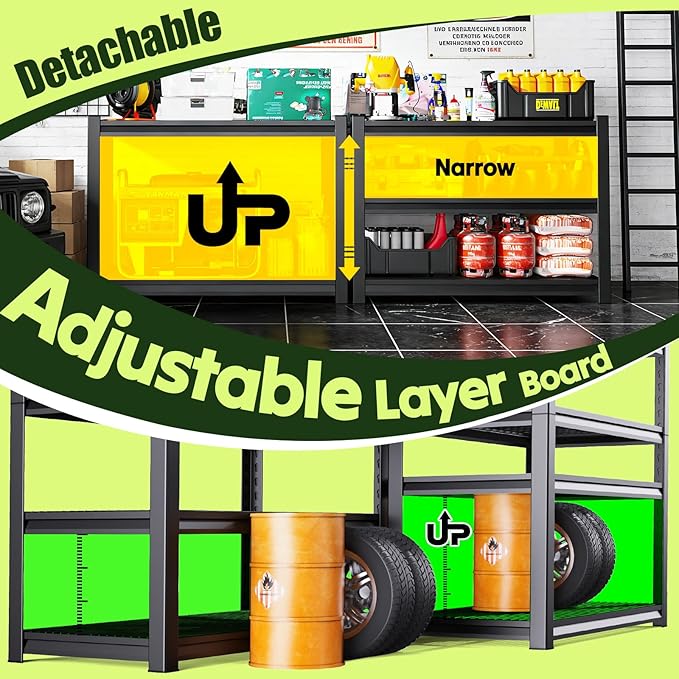 Garage Shelving, Heavy Duty Garage Shelves, Adjustable Metal Shelving Unit, Easy Assembly Garage Storage Shelves, 3000LBS Storage Rack Shelf for Garage, Basement, 72" H x 59" W x 19.6" D