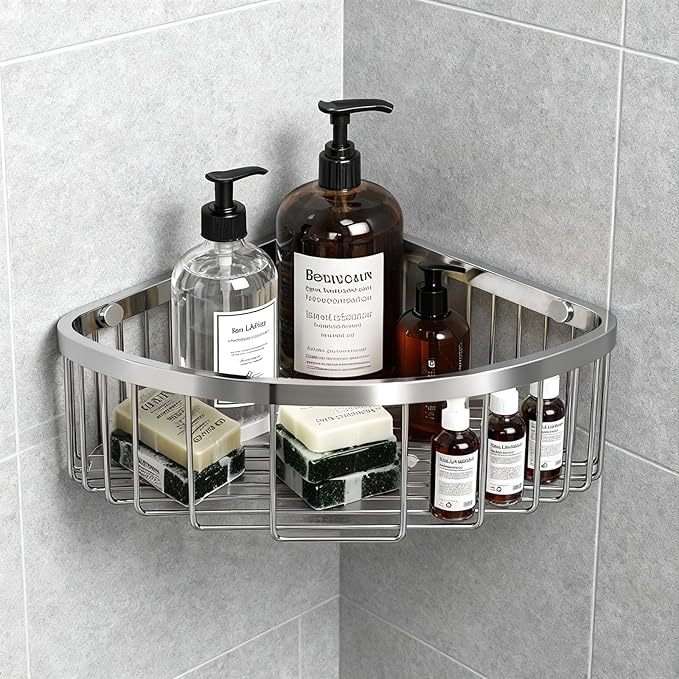 Corner Shower Caddy Basket - 304 Stainless Steel Corner Storage Rack,Organizer Wall Mounted Basket,Washbasin shelf Suitable For Bathroom & Kitchen-Triangle Basket