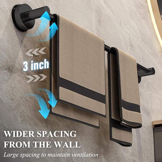 Large Towel Bar for Bathroom Wall,Adjustable 17~29 Inch Towel Racks for Bathroom Wall Mounted,Towel Holder for Glass Shower Door,Bathroom Accessories,Apparment Essentials,Home Decor-Black
