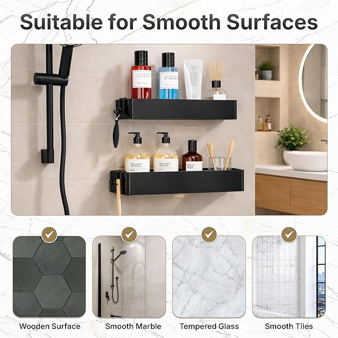 Bathroom Organizer 2 Pack, Shower Caddy Wall Mounted Adhesive, No Drill Bathroom Shelf, Holds Up to 5 lbs, Rustproof Storage Organizer for Shower, Kitchen & Home.