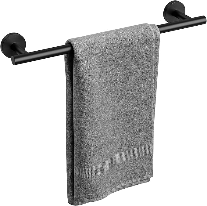 Matte Black Towel Bar, 18 Inch Bathroom Towel Rack, Towel Holder Wall Mounted, Thicken SUS304 Stainless Steel Towel Rod Modern Home Decor (Total Length 20-Inch)