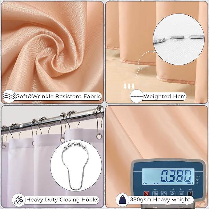 XLHOMO Bathroom Accessory Set–Bathroom Sets with Shower Curtain and Rugs, No Slip Bathroom Rugs Super Absorbent, Beige Ombre Water-proof Shower Curtain with Hooks, Pink Bathroom Sets Complete for Home
