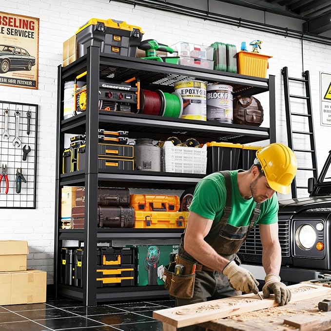 Garage Shelving, Heavy Duty Garage Shelves, Adjustable Metal Shelving Unit, Easy Assembly Garage Storage Shelves, 3000LBS Storage Rack Shelf for Garage, Basement, 72" H x 59" W x 19.6" D