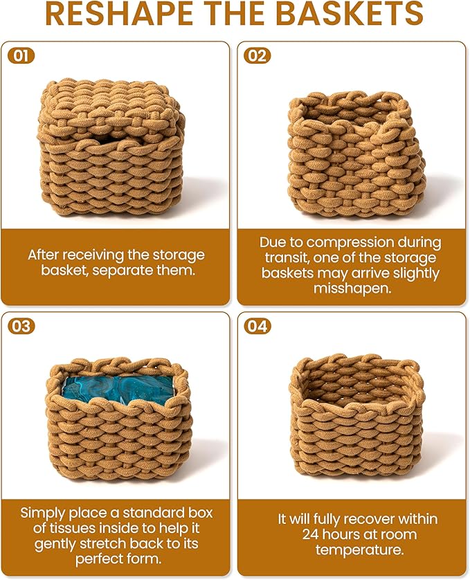 Small Macrame Woven Storage Baskets 2 Pack – Boho Cotton Rope Bins for Bathroom, Bedroom, Desk & Vanity Organizer – White & White, 7x5.5x5 Inches
