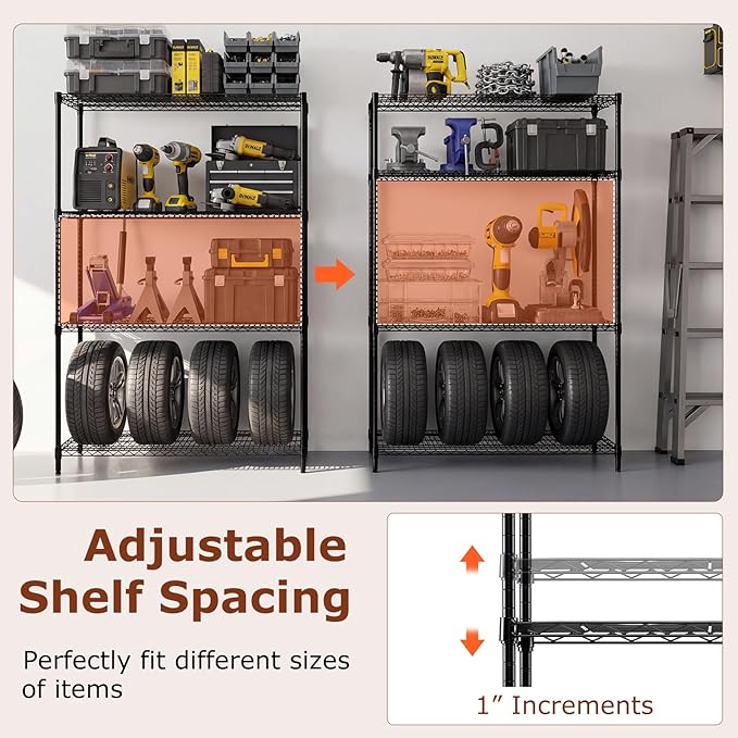 GOFLAME 4-Tier Metal Storage Shelving Unit, Heavy-Duty Adjustable Utility Shelf with V-Shaped Wire Rack, 3200 LBS Storage Organizer for Home, Kitchen, Garage, Basement, 48”L x 18”W x 72.5”H
