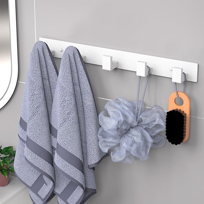 PMMASTO Stainless Steel Coat Rack Wall Mounted, Heavy Duty Metal Hook Rail for Hanging Coats Hats Towels Robes Bags, Modern Wall Hooks Organizer (White, 5 "L Hooks, 1PACK)
