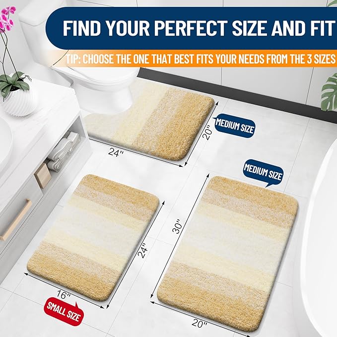 OLANLY Bathroom Rug Set 2 Piece, Soft Absorbent Microfiber Bath Rug Set, Non-Slip, Machine Wash Dry, Plush Shaggy Bath Mats for Bathroom (30"x20"+24"x16", Light Yellow)
