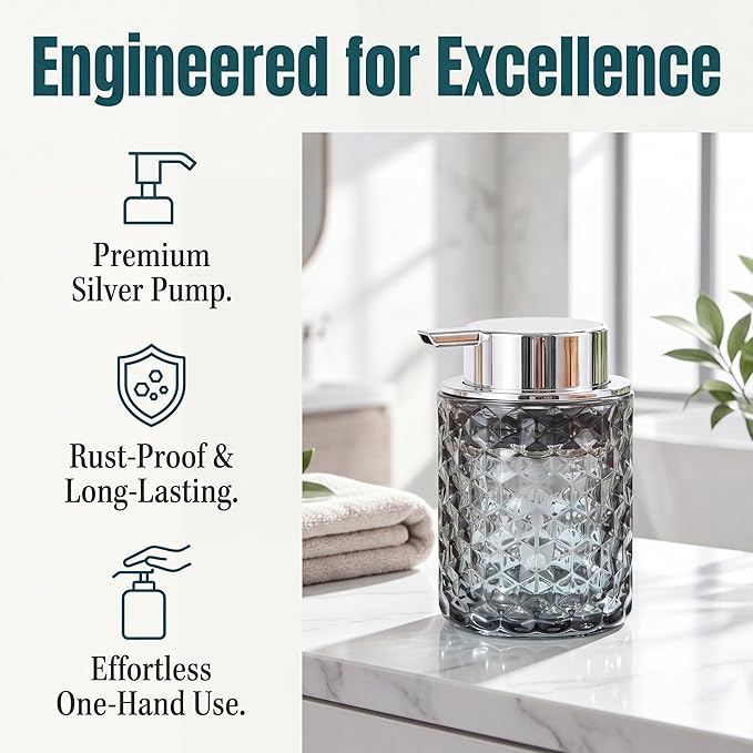 Malachi Foaming Hand Soap Dispenser, Refillable Clear Glass Foam Pump Bottle for Hand Soap, Dish Soap, Body Wash, Shampoo, Facial Cleanser & Baby Wash, Multi‑use for Bathroom, Kitchen & Commercial Use