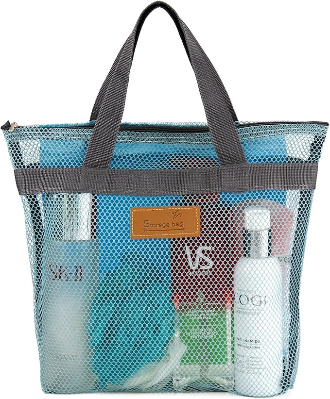 TOPASION Mesh Shower Caddy Bag Portable Hanging Toiletry and Bath Organizer with Zipper for Travel, Gym, Camping, College Dorms, Beach