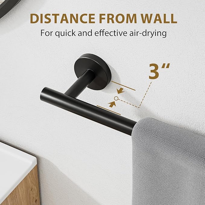 Luxbaro 2 Pack Matte Black Towel Bar 24 Inch, Thicken Towel Rack for Bathroom Wall, SUS304 Stainless Steel Towel Rod, Modern Home Decor (Total Length 26-Inch)