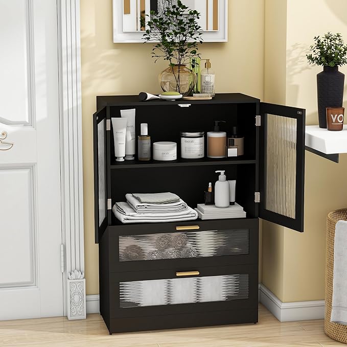 Bathroom Floor Storage Cabinet Freestanding Organizer for Bathroom, Home Office, Bedside, Sofa Side Table