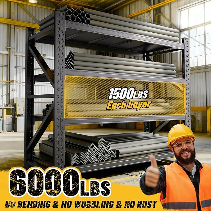 70 ''W Garage Shelving Heavy Duty, Adjustable Garage Storage Shelves 6000LBS Heavy Duty Shelving, Metal Shelving Units fou Garage, Utility Shelf Rack for Warehouse,Basement, 70''H x 70 ''W x 24''D