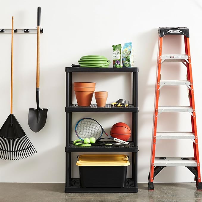 Gracious Living 2 Pack XL Heavy-Duty Storage Shelves, Knect-A-Shelf 4-Shelf Ventilated Storage Shelving Rack for Home Organization, Black
