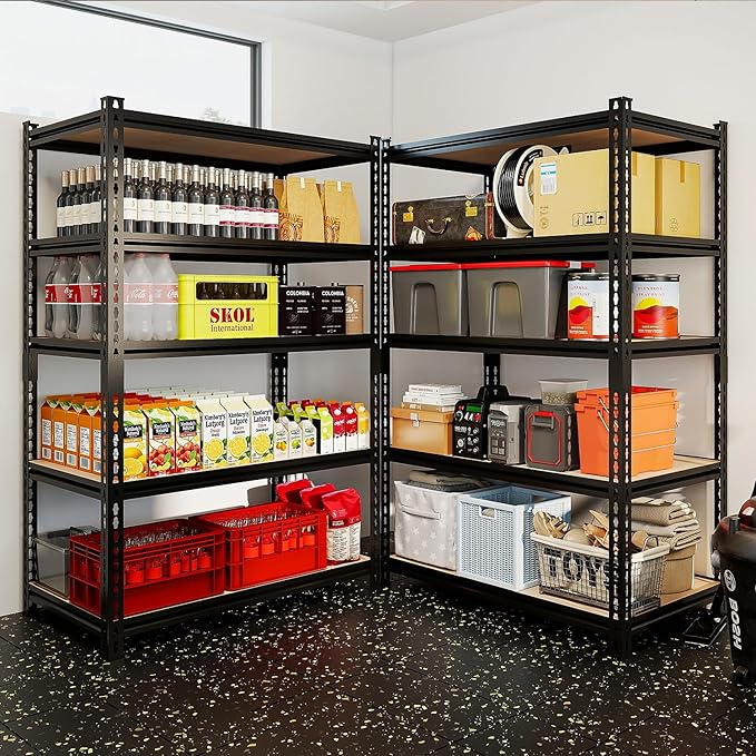 5-Tier Metal Storage Shelves, Adjustable Shelving Units, Boltless Assembly, Black, 27.88 x 11.88 x 60 Inch, for Warehouse Garage Shed Basement (60H*27.98W*11.98D)