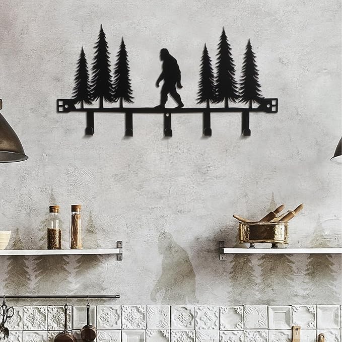 AceOrbit Black Bigfoot Over The Door Hooks Hanger Wall Mount Towel Hanger Door Holder Organizer 5 Hooks Kawaii Farmhouse Rustic Coquettish Style Decor for Bedroom Bathroom Towel Hat Clothes