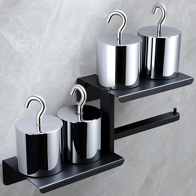 Adhesive Toilet Paper Holder with Double Shelf, No Drilling Wall Mount Toilet Tissue Roll Holder, Rustproof & 304 Stainless Steel Bathroom Storage Dispenser