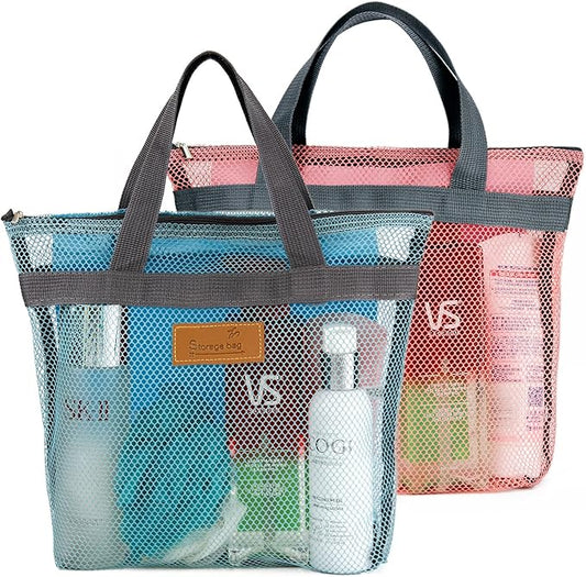 TOPASION Mesh Shower Caddy Bag Portable Hanging Toiletry and Bath Organizer with Zipper for Travel, Gym, Camping, College Dorms, Beach