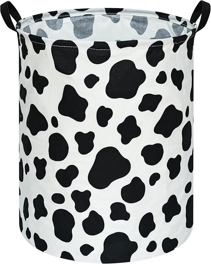 Kids Laundry Hamper Clothes Gift Basket Storage Laundry Baskets Organizer Bin with Handles for Nursery Room (Rould Cow pattern)
