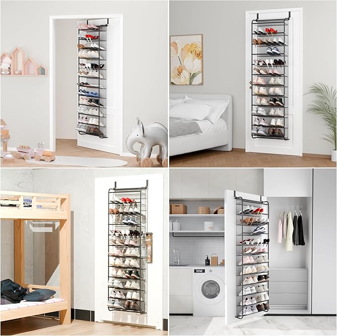 Whitmor 36 Pair Over The Door Shoe Organizer, 12 Tier Hanging Shoe Organizer, Heavy Duty Metal & Mesh Shoe Holder, Hanging Shoe Rack for Closet Organizer, 74" L x 21.7" W x 7.5" H, Matt Gunmetal