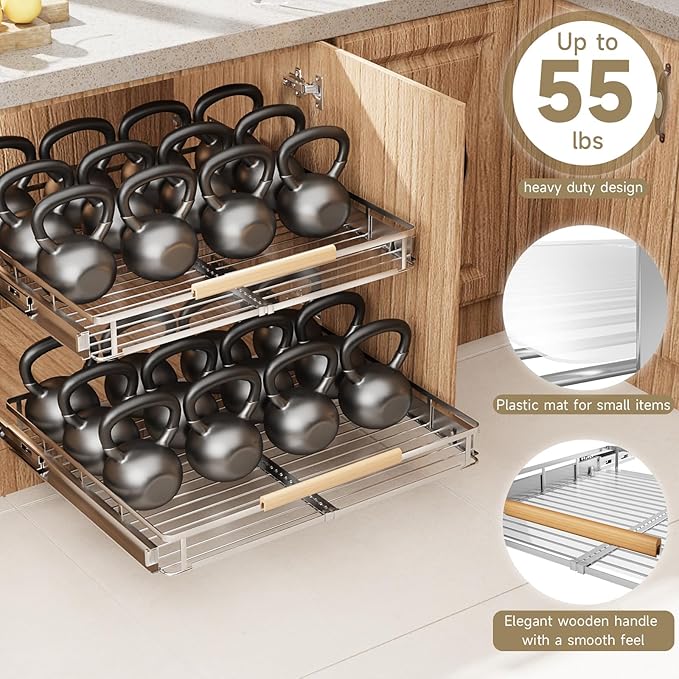 1 Pack Expandable Pull Out Cabinet Organizer，Side Mounting 12.3~18.5"x22.5"Cabinet Pull Out Shelves, Expandable Slide Out Spice Rack for Kitchen Bathroom Office