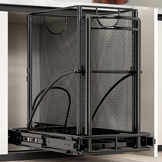 Under Sink Trash Can Pull Out with 7.4 Gal Black Can 13" Wx17 Hx17 D Sliding Garbage Can Under Cabinet