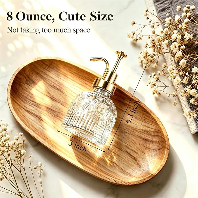 SheeChung Vintage Soap Dispenser, Kitchen Dish Soap Dispensers with Pump Mat, Glass Hand Soap Dispenser for Bathroom, Liquid, Lotion, Refillable, Rustic Farmhouse Decor-Clear (Gold Pump, 1 pk)