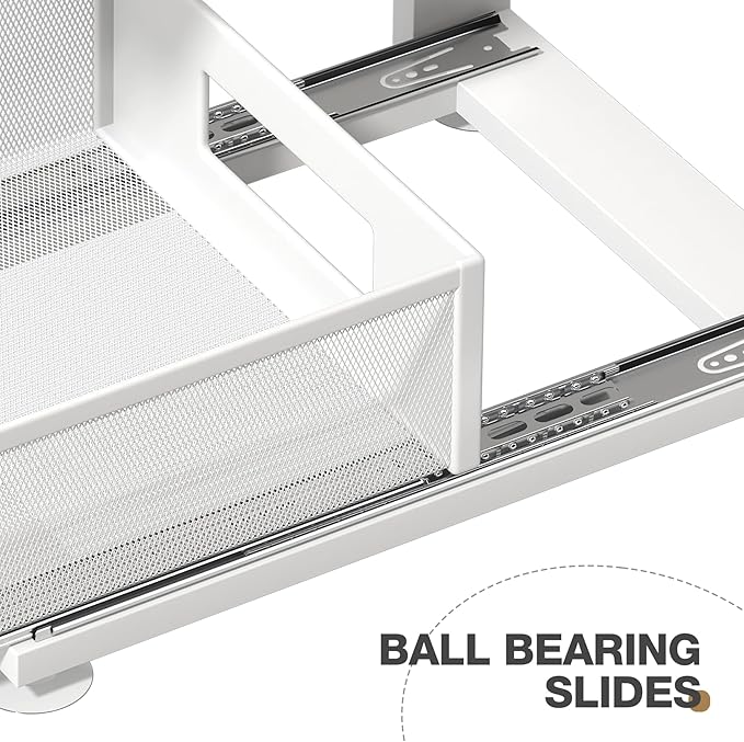 2 Pack Under Sink Organizer With Next-Gen Ball-Bearing Slides,2-Tier Pull Out Cabinet Storage,Height Adjustable Drawer Shelf for Bathroom,Kitchen,Laundry,Cabinet,Pantry(Patent Pending)