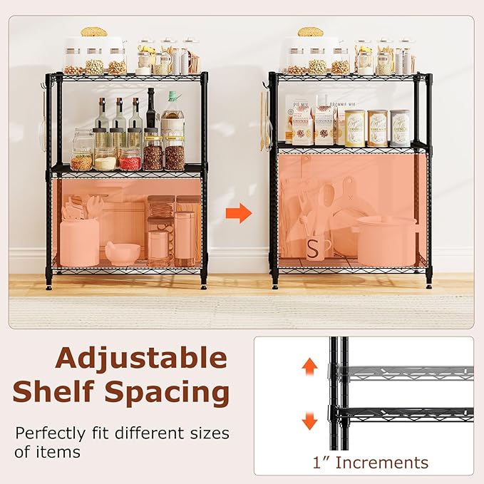 GOFLAME 3-Tier Metal Storage Shelving Unit, Heavy-Duty Adjustable Utility Shelf with V-Shaped Wire Rack, 450 LBS Storage Organizer for Home, Kitchen, Garage, Basement, 23.5”L x 13.5”W x 31”H