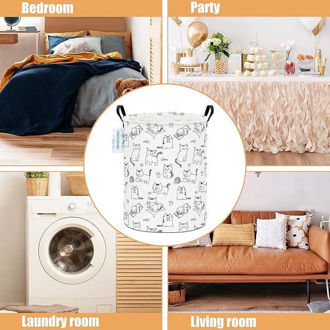 Laundry Basket Canvas Fabric Collapsible Organizer Basket for Storage Bin Toy Bins Gift Baskets Bedroom Clothes Children Nursery Hamper (Cat)