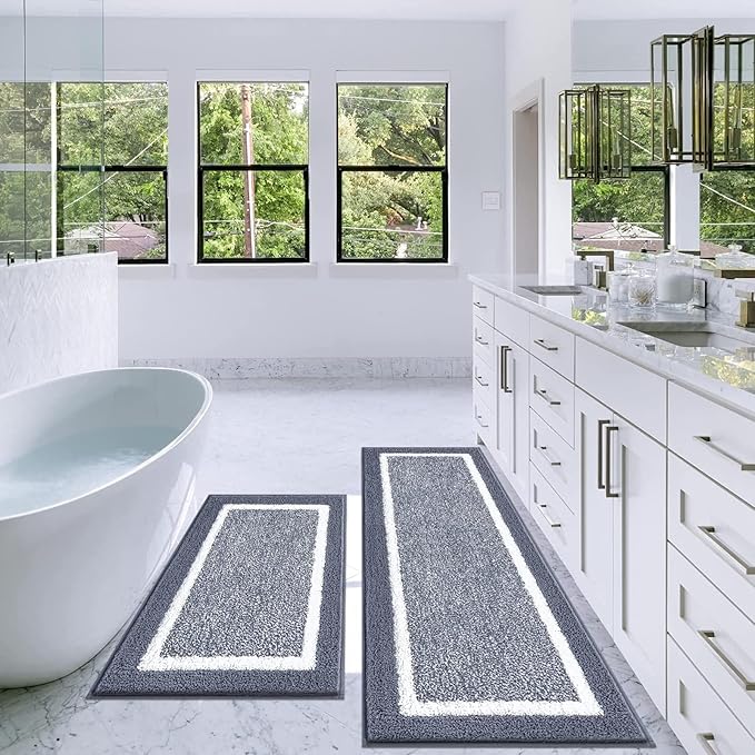 Pauwer Bathroom Rugs Sets 2 Piece, Non Slip Bath Mats for Bathroom, Absorbent Bath Rugs Floor Mat, Machine Washable Shower Rugs for Bath Floor, Tub and Shower