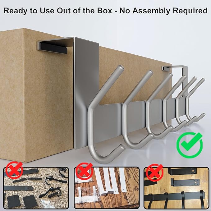 WEBI Over The Door Hook Door Hanger:Over The Door Towel Rack with 6 Coat Hooks for Hanging,Towel Hanger Door Coat Hanger Over Door Coat Rack for Towels,Clothes,Back of Bathroom,Silver,2 Packs