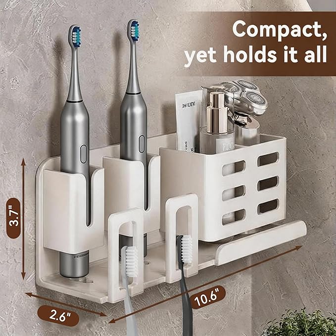 Toothbrush Holders for Bathrooms, Designed for Electric Toothbrushes, Ventilated and Drainage Design, Bathroom Organizers and Storage, Wall Mounted, Space Saving Bathroom Accessory