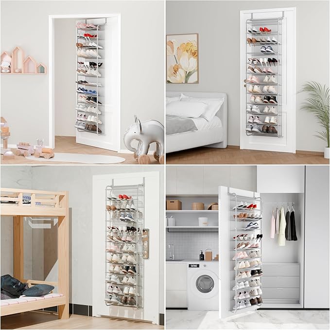 Whitmor 36 Pair Over The Door Shoe Organizer, 12 Tier Hanging Shoe Organizer, Heavy Duty Metal & Mesh Shoe Holder, Hanging Shoe Rack for Closet Organizer & Storage, 74"L x 21.7"W x 7.5"H, Grey
