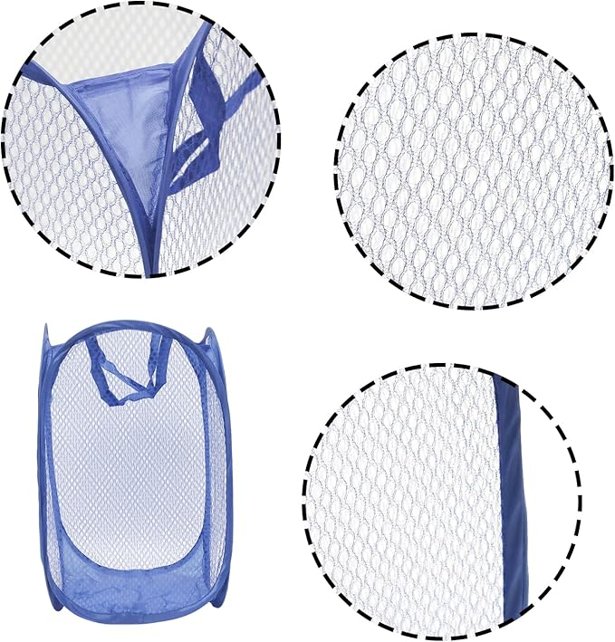 2Pcs Small Laundry Hampers, Folding Popup Mesh Laundry Basket, Collapsible Dirty Clothes Hamper, Portable Mesh Popup Hamper, Ideal for Bedroom, Travel and Home Use (Black & Dark Blue)