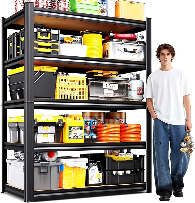 Storage Shelves, Adjustable Garage Shelving Unit, 5 Tier Heavy Duty Metal Shelving Unit with Up to 2050 lbs Capacity, Garage Storage Rack, Basement Storage Shelves,35" Wx16 Dx71 H