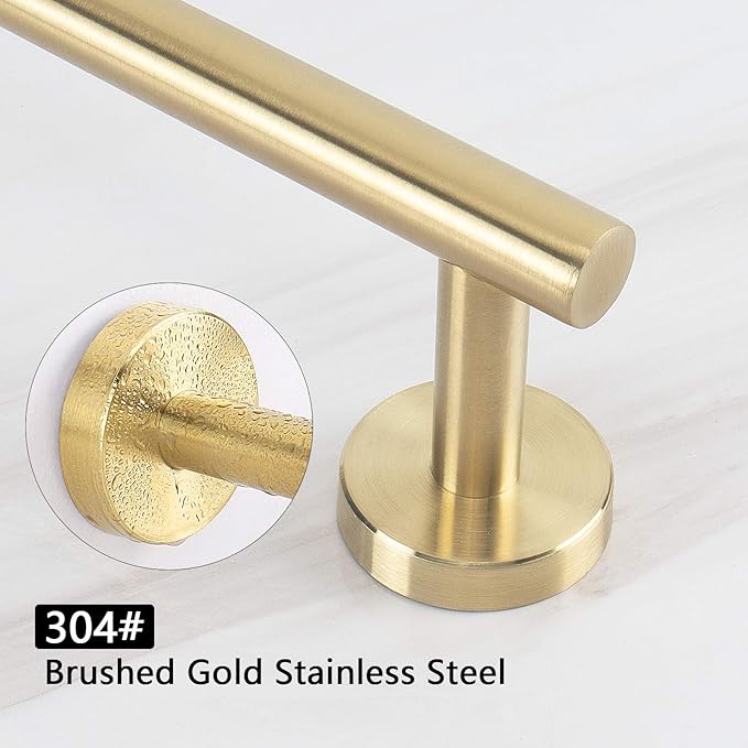 NearMoon Bath Towel Bar, Thicken Stainless Steel Shower Towel Rack Holder Wall Mounted for Bathroom, 12-lnch Overall Length-10-lnch Usable Hanging Space (1 Pack, Brushed Gold)