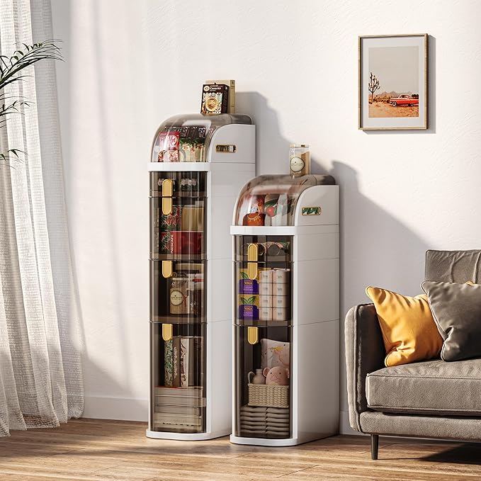 3-Tiers Slim Bathroom Storage Cabinet with Drawers & Tissue Box,Plastic Narrow Rolling Bathroom Tower Cart Waterproof & No Installation for Small Spaces Kitchen Laundry Living Room