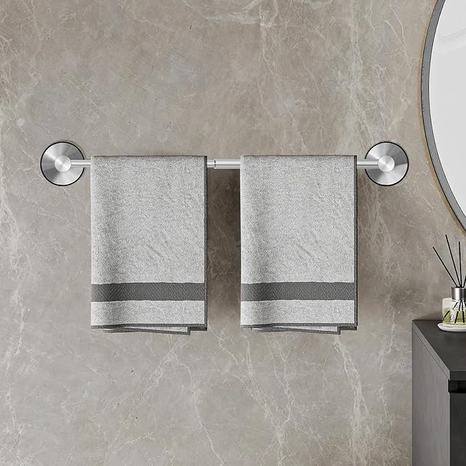 Adjustable Suction Cup Towel Bar for Bathroom Wall, 14.6–24 Inches Brushed Nickel Towel Bar, Stainless Steel Bath Towel Holder, Towel Racks for Bathroom Shower (Brushed Nickel, 2 Pack)