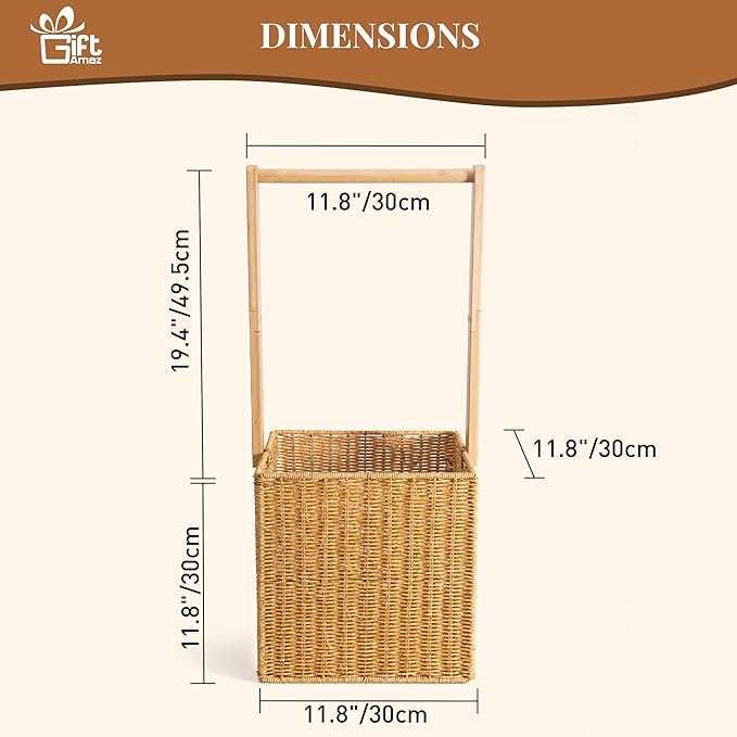 GiftAmaz Baby Shower Crate Closet, Large Hand-Woven Rattan Storage Crates with Handle, Baby Shower Gifts, Baby Welcome Box Nursery Basket for Newborn Boys Girls, Pregnancy Gifts for New Parents