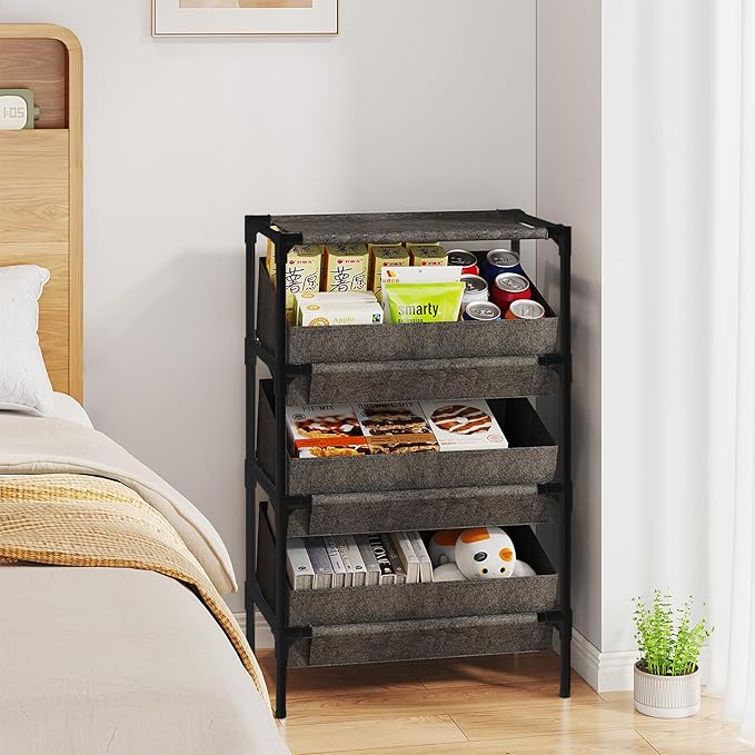 Buzowruil Storage Shelving 3-Tier Utility Shelving Unit Organizer Rack Toy Rack for Home,Office Bedroom, Living Room,Kitchen,Entryway, Grey