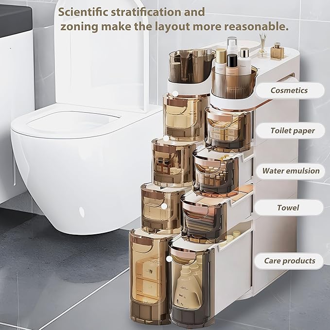 BGYMF 3-Tier Slim Bathroom Storage Cabinet, Slim Cabinet for Bathroom,Narrow Rolling Storage Cart with Wheels, White Plastic Organizer for Small Spaces, Kitchen, Laundry Room, Corner