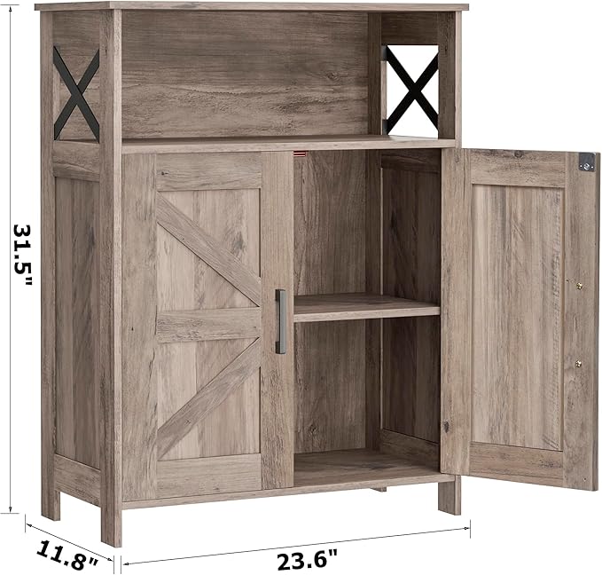 Homhedy Farmhouse Bathroom Storage Cabinet with 2 Doors, Toilet Paper Cabinet with Adjustable Shelves, Small Bathroom Cabinet for Kitchen/Laundry/Living Room, 11.8 x 23.6 x 31.5 Inches, Greige