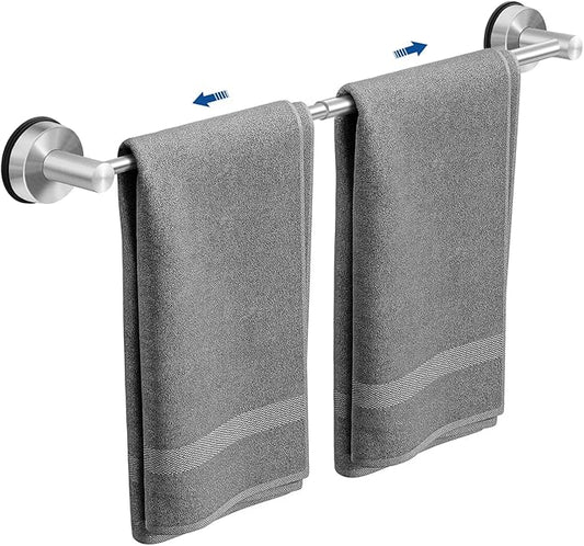 Adjustable Suction Cup Towel Bar for Bathroom Wall, 14.6–24 Inches Brushed Nickel Towel Bar, Stainless Steel Bath Towel Holder, Towel Racks for Bathroom Shower (Brushed Nickel)