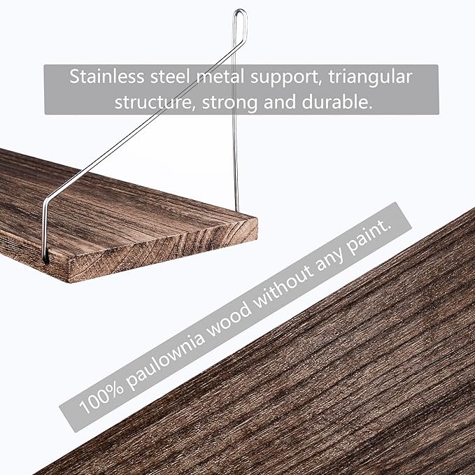 Floating Shelves Set of 3 Rustic Solid Wood Floating Shelf Wall Storage Shelves for Living Room, Bedroom, Bathroom, Kitchen Laundry, Office.no Drill Shelf(Retro Color L+L+L)